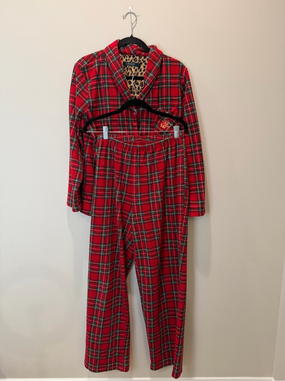 Lauren Ralph Lauren Fleece Plaid Pajama Set L | Tartan Crest
